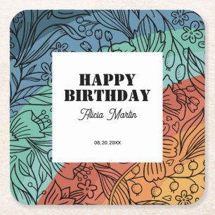 Spaß farbenfroh Retro Groovy Rainbow Floral Geburt Rechteckiger Pappuntersetzer