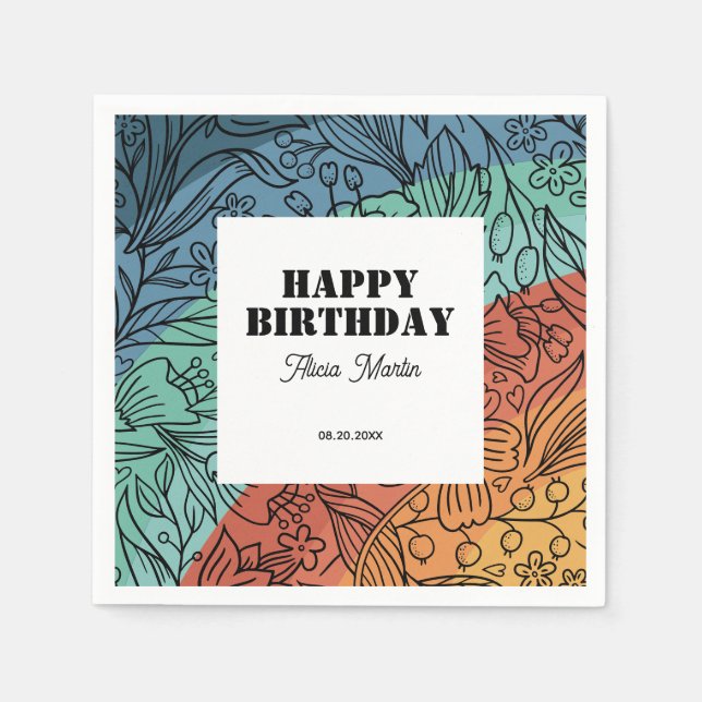 Spaß farbenfroh Retro Groovy Rainbow Floral Geburt Serviette (Vorderseite)