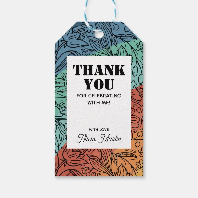 Spaß farbenfroh Retro Groovy Rainbow Floral Vielen Geschenkanhänger (Vorderseite)