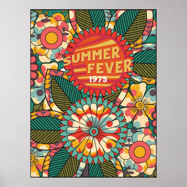 Spaß farbenfroh Retro Sommer Fieber floral Poster (Vorne)