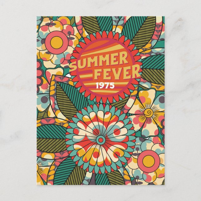Spaß farbenfroh Retro Sommer Fieber floral Postkarte (Vorderseite)