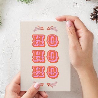 Spaß farbenfroh Rosa + Red HO HO HO flache Weihnac Feiertagskarte