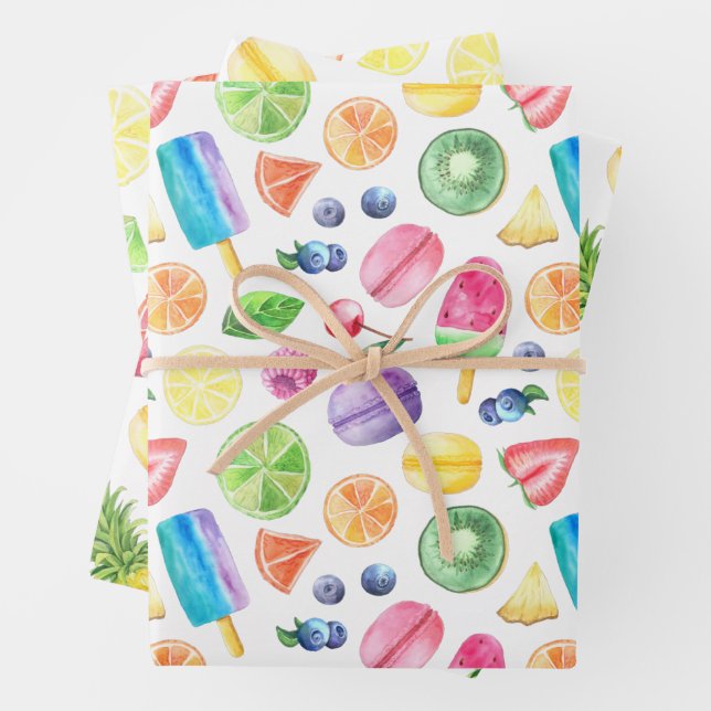 Spaß farbenfroh Tutti Fruitti Tropical Geschenkpapier Set (Beispiel)