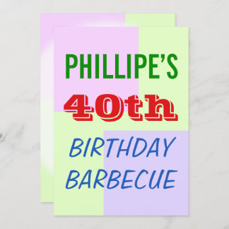Spaß, farbenfrohe "40. GEBURTSTAG BARBECUE" Einlad Einladung