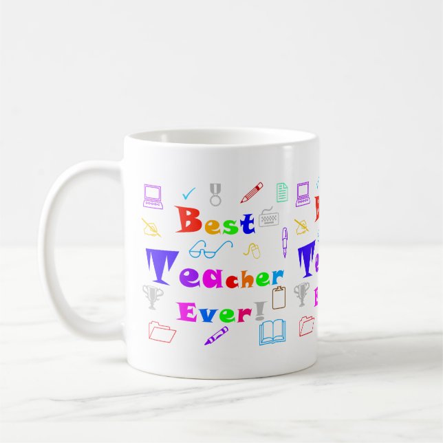 Spaß, farbenfrohe Beste Lehrerin je Schule Lernen Kaffeetasse (Links)