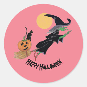 Spaß Farbenfrohe Hexe Halloween-Party Runder Aufkleber