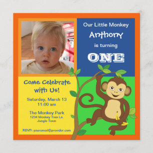 Spaß farbenfrohe kleine Affen Foto Einladung