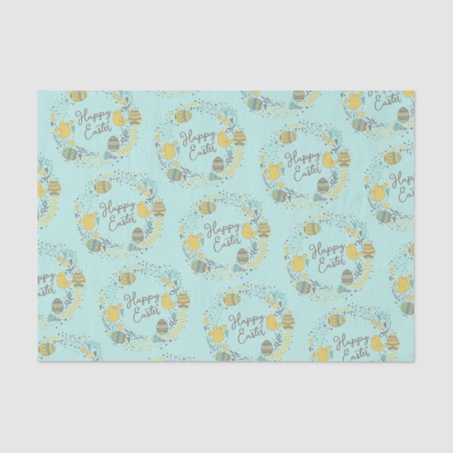 Spaß farbenfrohe Kranz Joyful Chicks Eggs Gruß Seidenpapier (Vorderseite)