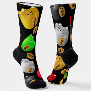 Spaß Farbenfrohe Maneki-Neko Katzen Muster auf sch Socken