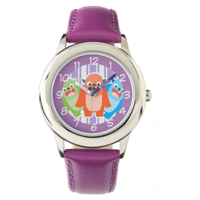 Spaß Farbenfrohe Monster Lila Kinder beobachten Armbanduhr (Vorderseite)