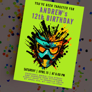 Spaß Farbenfrohe Paintball Spritzer Grünes Party Einladung