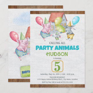 Spaß Farbenfrohe Party Tiere Junge Geburtstag Einladung