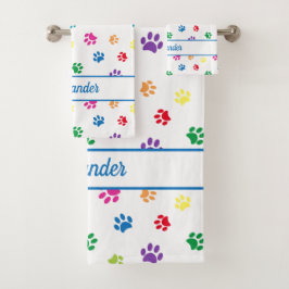 Spaß Farbenfrohe Paw Prints Personalisiert Badhandtuch Set