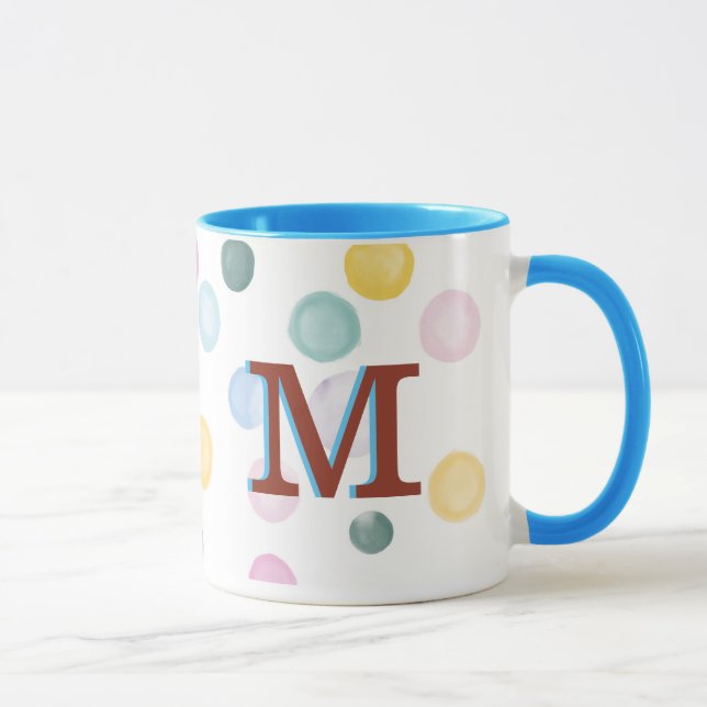 Spaß Farbenfrohe Polka Dots 3D Monogramm   Tasse (Rechts)