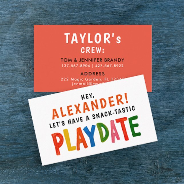 Spaß Farbenfrohe rote Playdate Kind Moderne Schrif Visitenkarte (Von Creator hochgeladen)