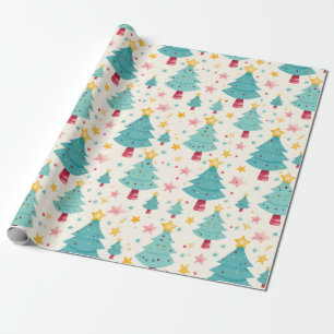 Spaß farbenfrohe Weihnachtsbäume Geschenkpapier