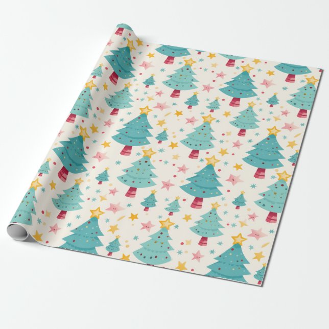 Spaß farbenfrohe Weihnachtsbäume Geschenkpapier (Ungerollt)