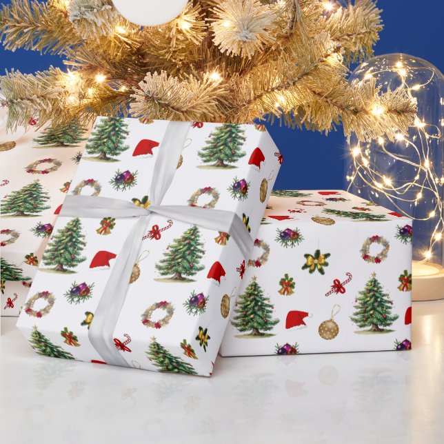 Spaß Farbenfroher Weihnachtsbaum und -dekorationen Geschenkpapier (Feiertage)