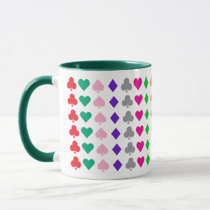 Spaß, Farbige Spielkarten-Anzüge-Muster hochheben Tasse