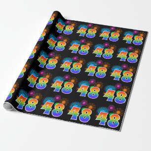 Spaß-Feuerwerk + Regenbogen-Muster "48" Ereignis-N Geschenkpapier