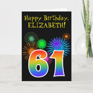 Spaß Feuerwerk + Regenbogen Muster "61" Geburtstag Karte