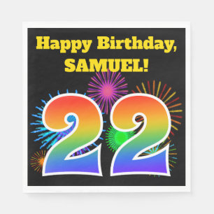 Spaß-Feuerwerke + Regenbogen-Muster "22" Serviette
