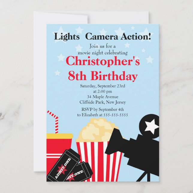 Spaß-Film-Nachtgeburtstags-Party Einladungen (Vorderseite)