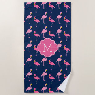 Spaß-Flamingo-Muster mit Monogramm Strandtuch