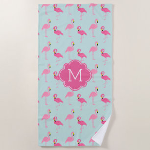 Spaß-Flamingo-Muster mit Monogramm Strandtuch