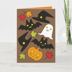 Spaß Fledermäuse Geist Hut & Kürbis Halloween Karte