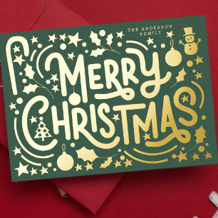 Spaß Frohe Weihnachten Glückliches Schriftzug Foto Folien Feiertagskarte