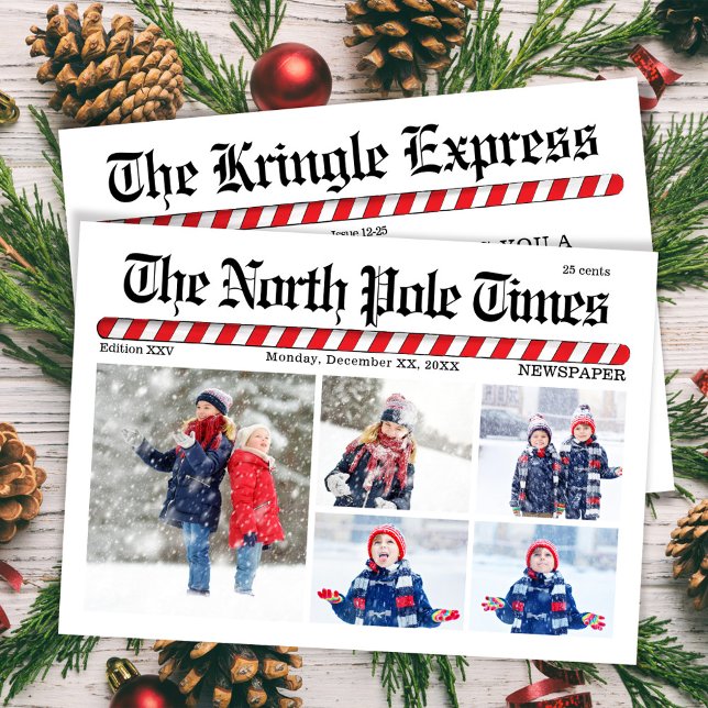 Spaß frohe Weihnachts-Collage Zeitung Feiertagskarte (The North Pole Times Multi photo holiday greeting card.)