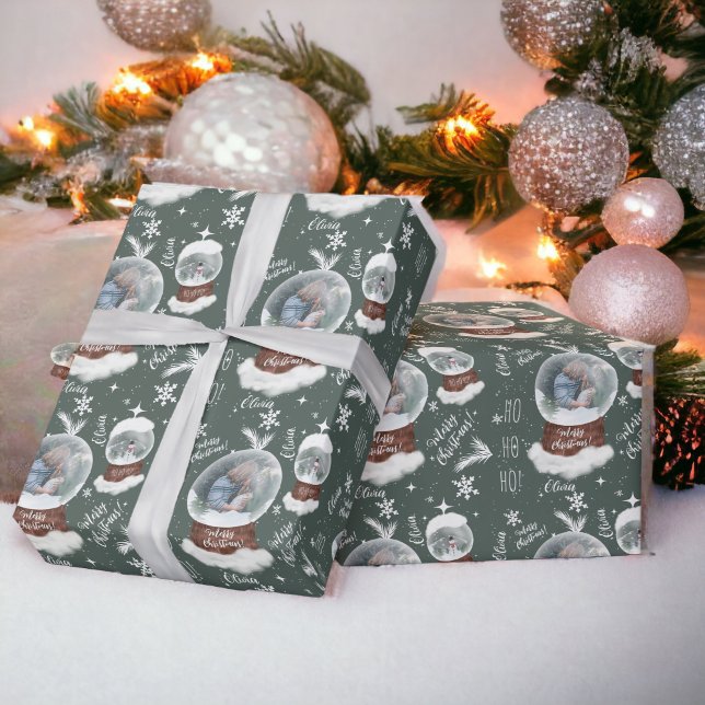 Spaß frohe Weihnachts-Illustration Foto Snowglobe Geschenkpapier (Fun merry Christmas illustration photo snowglobe Wrapping Paper)