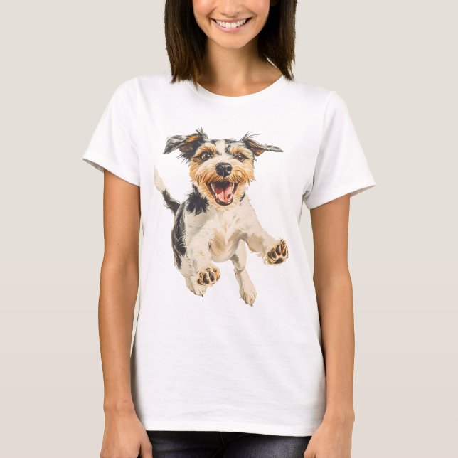 Spaß fröhlicher glücklicher kleiner Terrier Dog T-Shirt (Vorderseite)