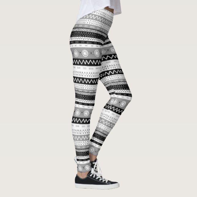 Spaß, Funky, Multi Gemustert Black & White Leggings (Rechts)