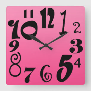 Spaß Funky Zahlen - schockierender rosa Farbverlau Quadratische Wanduhr