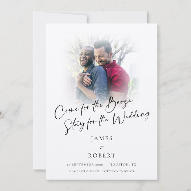 Spaß für Booze Foto Overlay Gay Wedding Save The Date (Vorderseite)