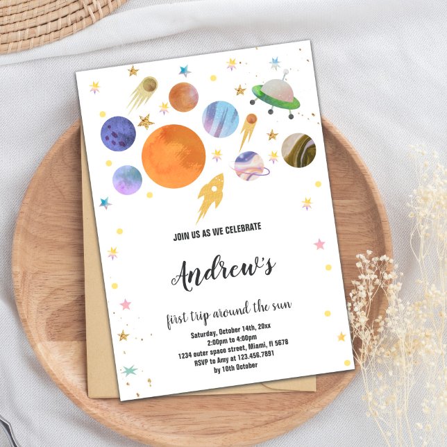 Spaß Galaxy Party Thema für Kinder Einladung (Outer Space Planets Invitations)