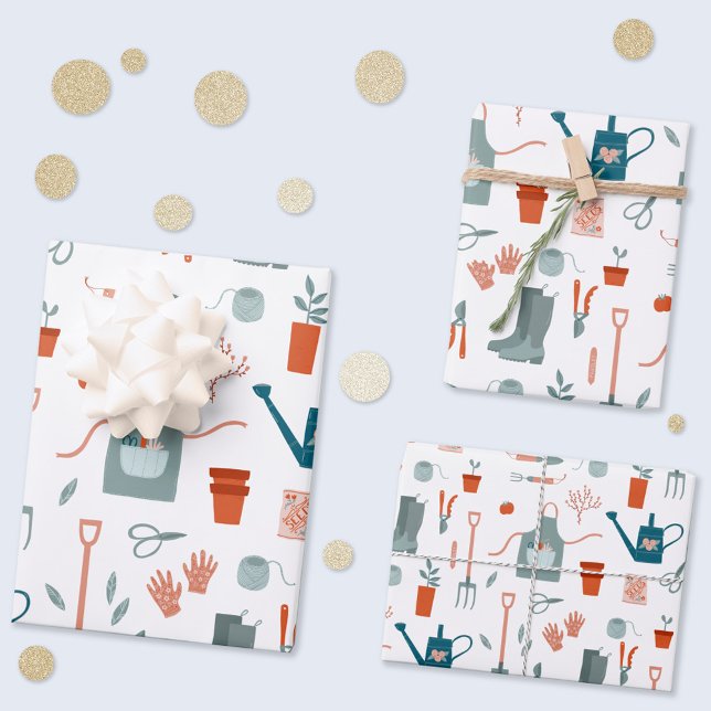 Spaß Gartenarbeit Geschenkpapier Set (Fun gardening themed wrapping paper sheets)