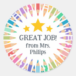 Spaß gefärbte Stifte Große Job Student! Runder Aufkleber