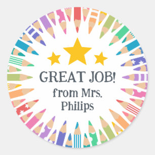 Spaß gefärbte Stifte Große Job Student! Runder Aufkleber