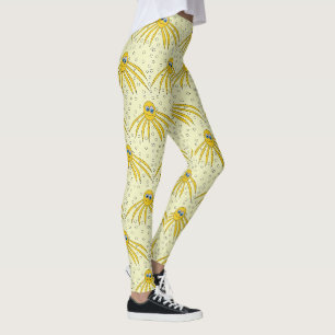 Spaß-gelbes Kraken-Schwimmen-Muster Leggings