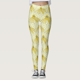 Spaß-gelbes Kraken-Schwimmen-Muster Leggings