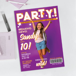 Spaß Glamourös Rosa Mädchen 12. Promi-Party Einladung