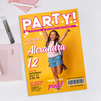 Spaß Glamourös Rosa Mädchen 12. Prominenten-Party Einladung