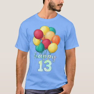 Spaß glücklich 13 Jahre alte farbenfrohe Balloons T-Shirt