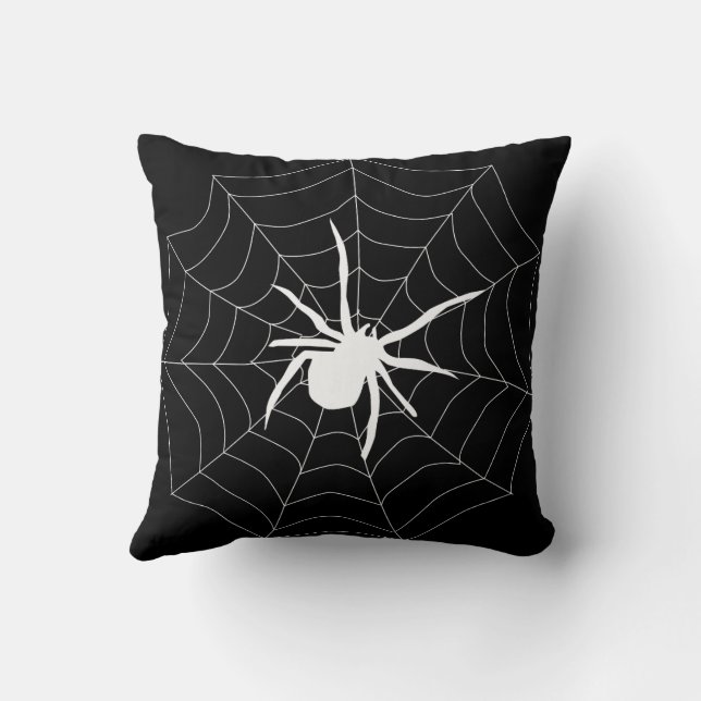 Spaß glücklich Halloween Black & Orange Spider Web Kissen (Rückseite)