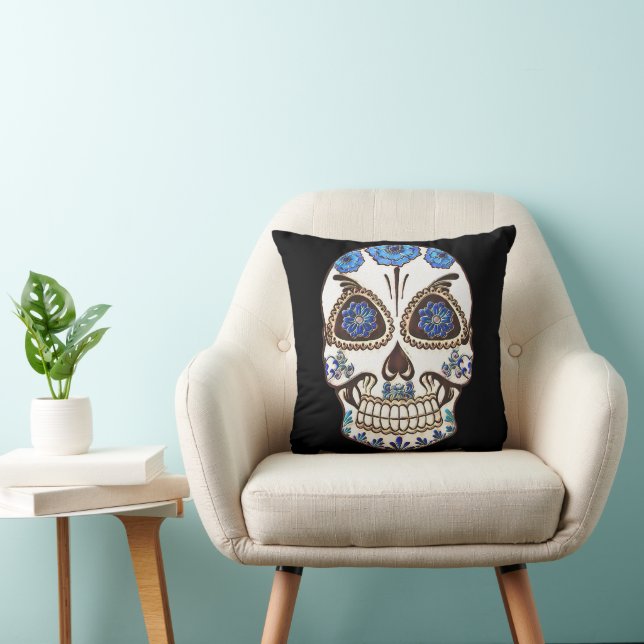 Spaß glücklich Halloween Sugar Skull Kissen (Stuhl )
