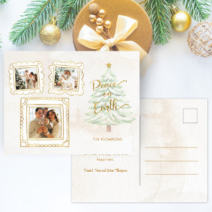 Spaß Gold Doodle Frame Weltfrieden 3-Foto Feiertagspostkarte