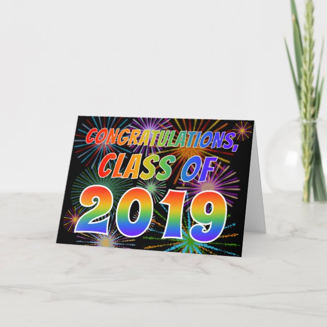 Spaß "GRATULATIONS, CLASS OF 2019" (Fireworks) Karte (Vorderseite)